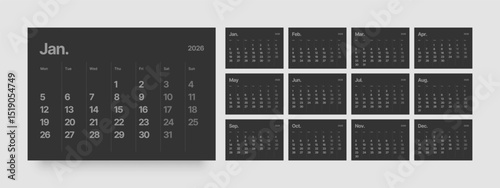 Foto Monthly calendar layout for 2026 year