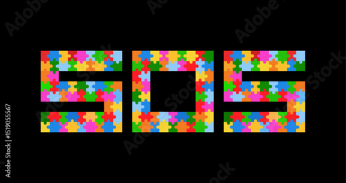 SOS puzzle letter. Vector isolated on black background.