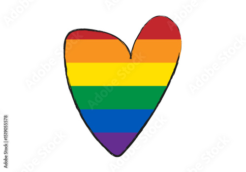 Corazón con bandera del orgullo lgbtq+ con trazo de pincel negro
