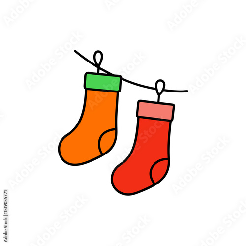 Festive Stocking Hung Vector Doodle Clipart Christmas