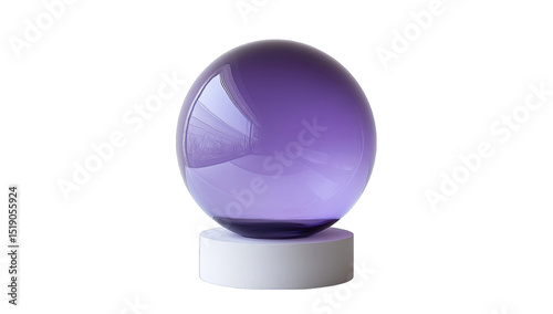 Purple glass orb on white pedestal