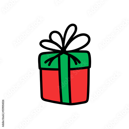 Festive Wrapped Present Vector Doodle Clipart