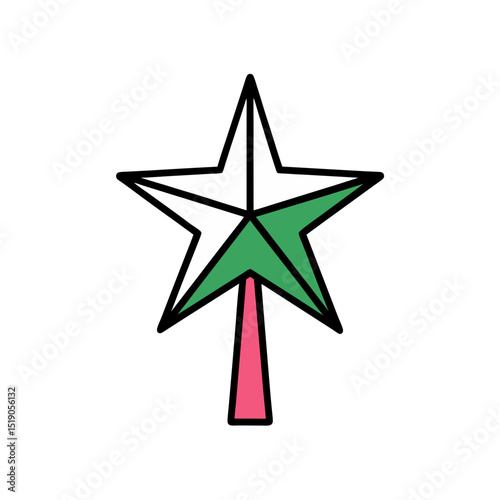 Sparkling Xmas Tree Topper Star Vector Doodle Clipart