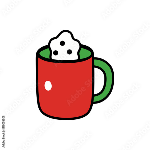 Sweet Christmas Mug with Marshmallows Vector Doodle Clipart