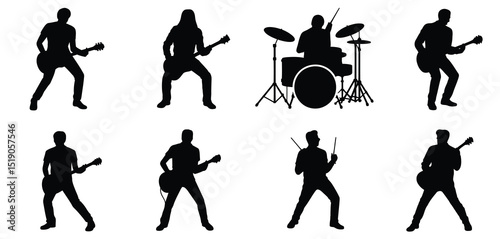 Silhouette Rock Band Musicians Playing Instruments