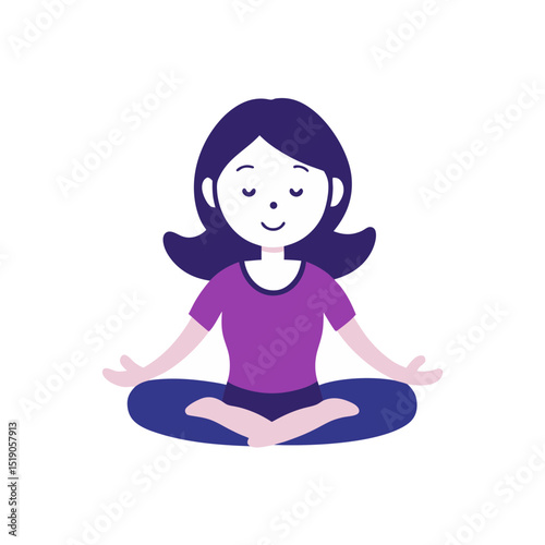 Relaxed Meditation Girl Vector Doodle Clipart