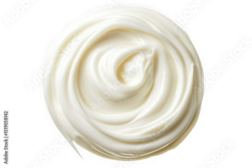 Top view creamy swirl texture, dairy product, food ingredient, dessert topping, frosting, white color isolated on transparent background