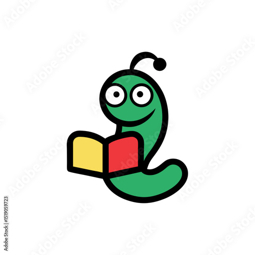 Bookworm Icon Clip Art Doodle Vector on White Background