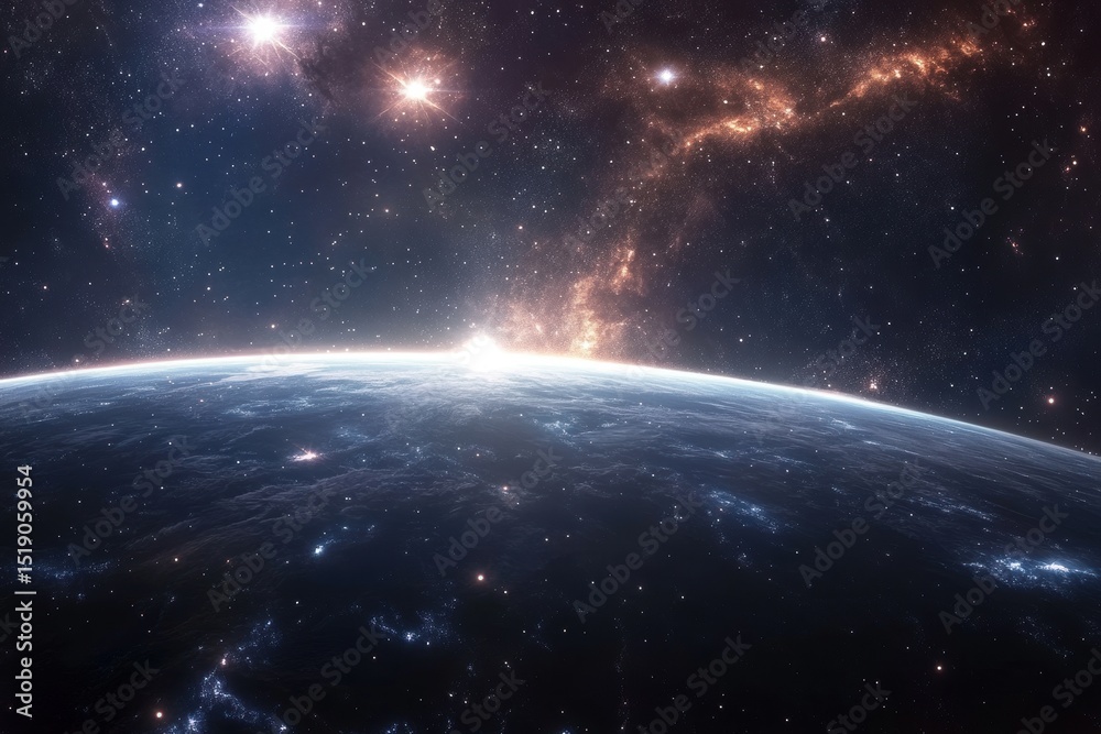 Fototapeta premium Stunning Planet Earth Sunrise Space View Cosmic Nebula Starscape Sky Blue Night Outer Image Photo 
