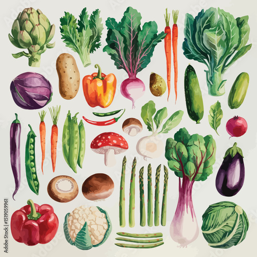 Vibrant Collection of Fresh Farm Vegetables and Produce