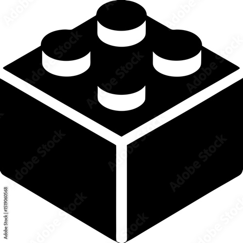 Isometric View of a Black Building Block with Four Top Studs