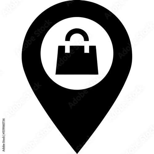 Black Pointer Icon with Shopping Bag Symbol for Location of Retail Store