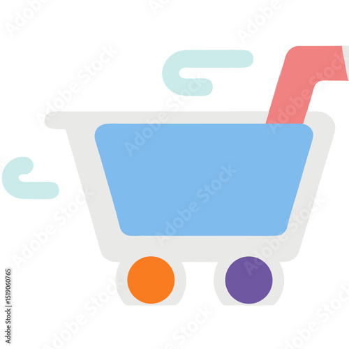 Stylized Shopping Cart Icon with Pastel Colors and Motion Trails