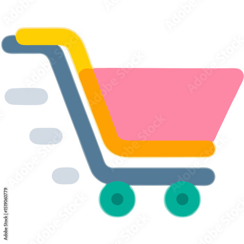 Fast Shopping Cart Icon: Colorful, Speed Lines, Modern Design