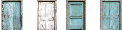 Four weathered, painted wooden doors
