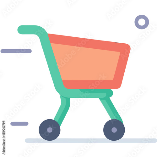 Fast Moving Shopping Cart Icon in Flat Style