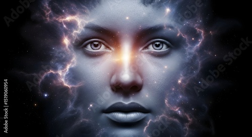Cosmic Woman: Nebula Face Portrait