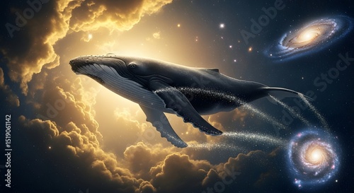 Whale in the Cosmos: A Dreamlike Celestial Scene