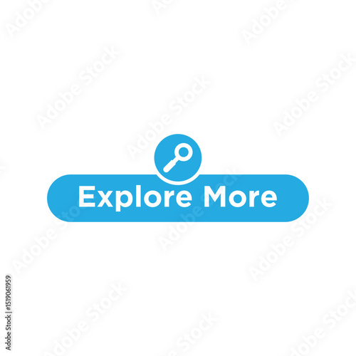 Explore More Button Vector with Search Icon, Blue Modern UI Element.