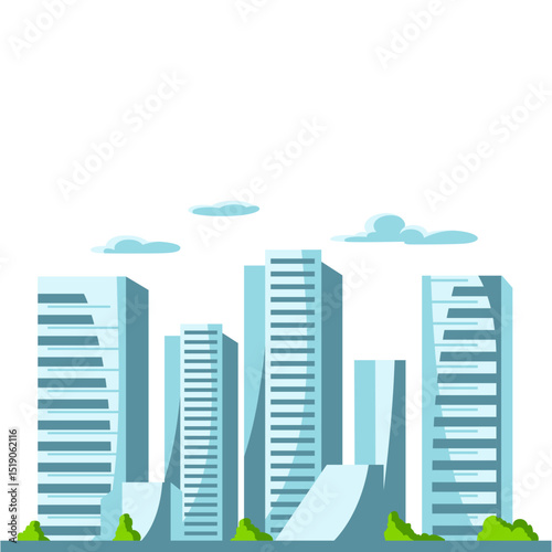 Vector illustration of modern city architecture featuring urban downtown skyscrapers and office buildings