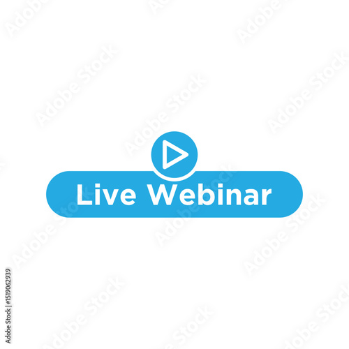 Live Webinar Button Vector with Play Icon, Blue UI Element for Online Events