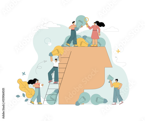 Idea search. Solution of business problems. Selection of trending thoughts. Teamwork in search of solutions.eps