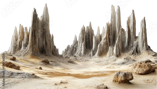 Alien desert landscape with towering spires