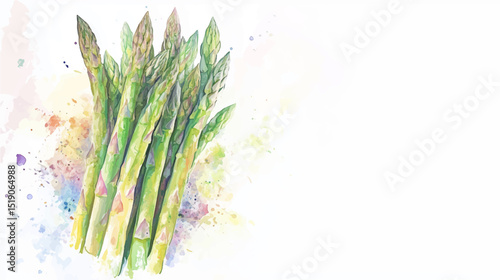 Vector illustration of bunch asparagus isolated white background, watercolor paint