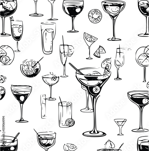 set of drinks seamless pattern