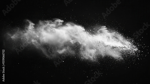 Fine white powder explosion in mid-air on matte black background