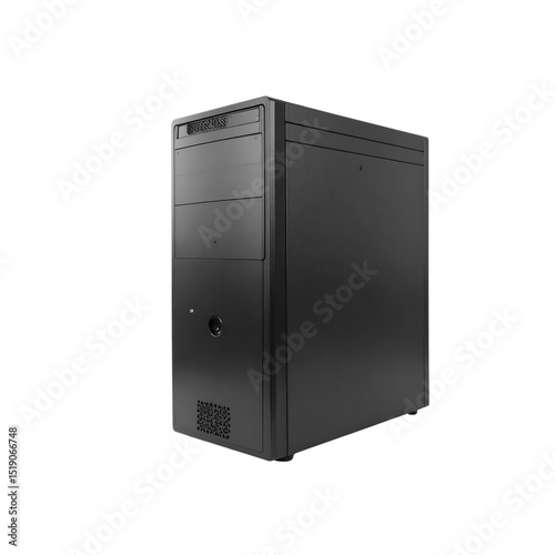 Black modern computer tower case design studio pc 3d on transparent background