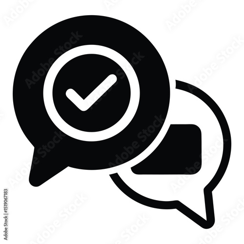Two speech bubbles with checkmark silhouette icon isolated on white background