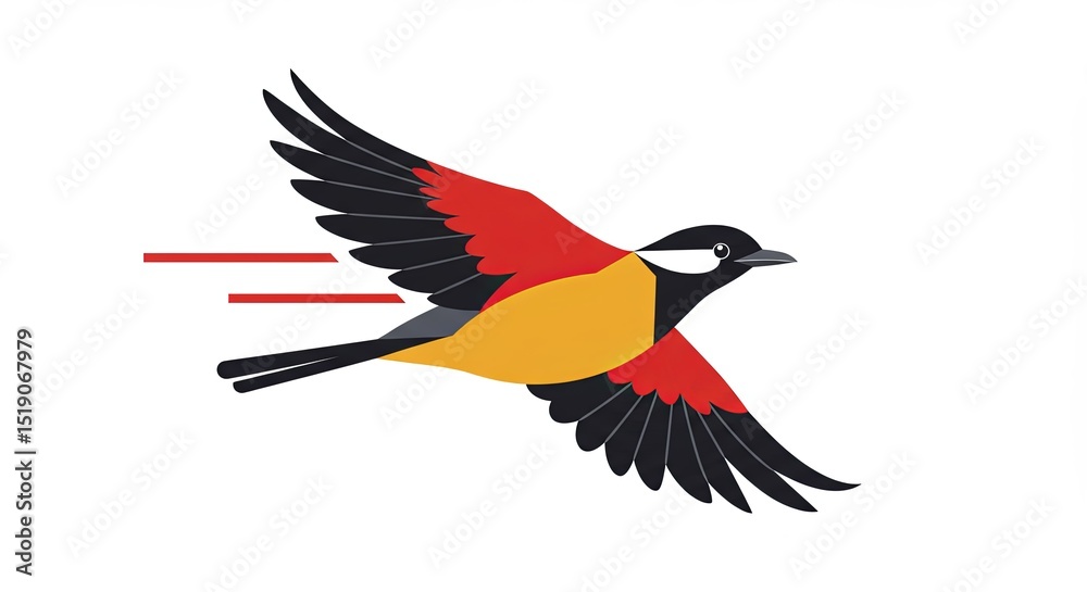 Fototapeta premium A bird is flying in the air with its wings spread wide