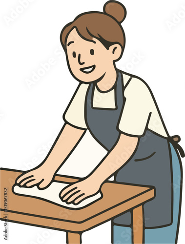 Cafe Staff Cleaning Table