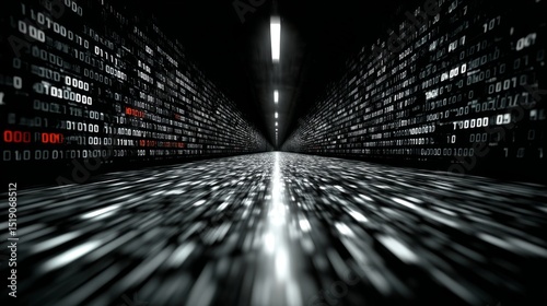 Digital Highway: a high-tech pathway of binary code data and light, illustrating the convergence of technology, information, and futuristic transportation.