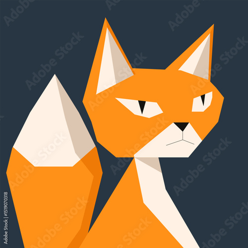 Geometric red Fox. Vector illustration of trendy Geometric cat isolated dark background. Perfect asian animal for t-shirt print wall poster cover decoration. EPS 10