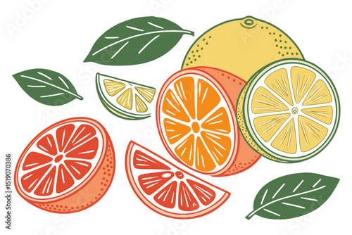 Happy citrus fruits seamless pattern illustration