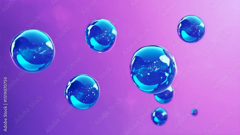 A collection of blue bubbles floating against a gradient pink background.