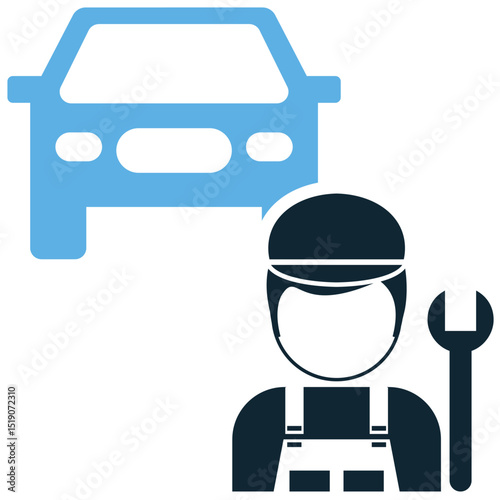 Car mechanic icon vector for repair services, auto maintenance, and technician tools. Ideal for workshop branding, mechanic logos, and vehicle fix illustrations.