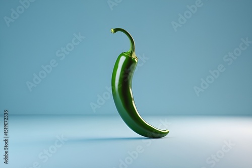 Realistic Green Chili Pepper on Light Blue Gradient Background
