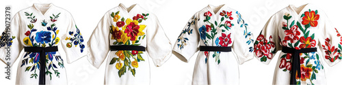 Four embroidered blouses, floral designs