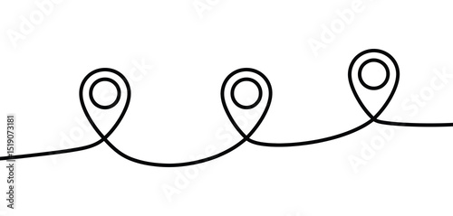 Continuous Line Drawing of Three Location Pins Route