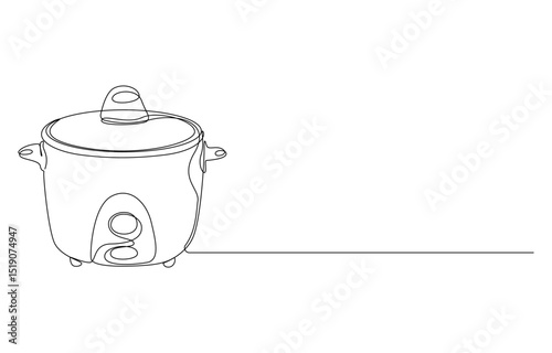 Kitchen and cooking pressure cooker thin line Icon,Rice Cooker one continuous line drawing