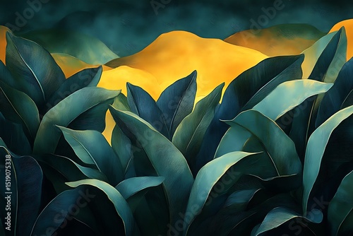Lush foliage with golden hills.