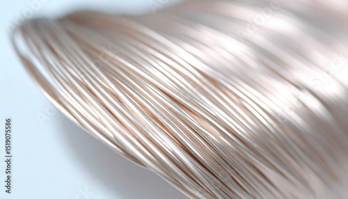 Detailed Macro Shot of a Single Copper Wire Strand with Metallic Reflections and Soft Lighting on a Light Background