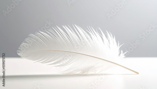 Detailed Macro Shot of a Single White Feather Showing Intricate Barbs and Fine Structure