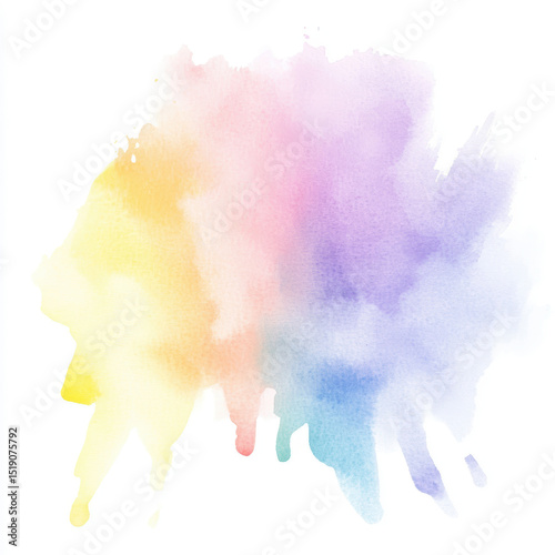 Soft pastel watercolor splash abstract background with blended yellow, pink, blue, and purple color gradients, artistic texture