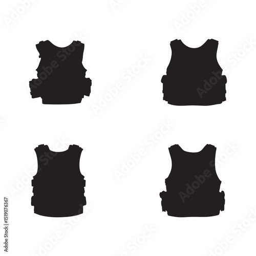 bulletproof vest silhouette set tactical armor symbols isolated on white background
