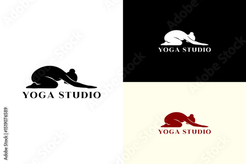 vector illustration of woman in child pose, minimal, icon, logo for therapy, health and wellness, wellbeing, fitness, mindfulness, peaceful, mental health, exercise, yoga studio, and more