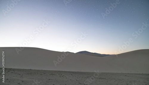 Dune Landscape Under Starry Sky Evening View With Indigo Navy Gradient And Cosmic Grain Texture